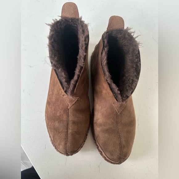 L.L. BEAN Brown Wicked Good Suede Shearling Slipper Tan Moccasin Mens Size 9 - Picture 4 of 6
